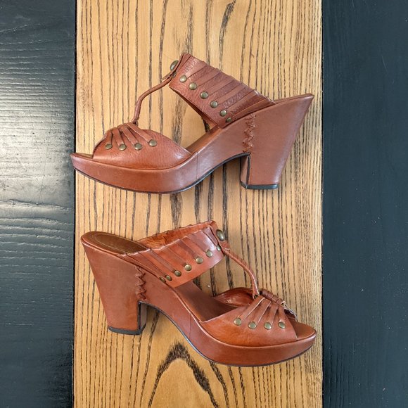 Frye Leather Wedge Slides in Brown - Picture 8 of 10